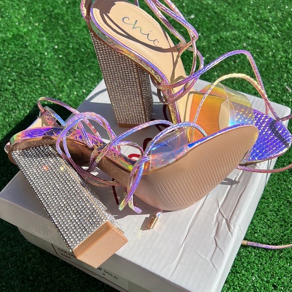 Diamond heels rainbow pink shiny lace up - Picture 2 of 3